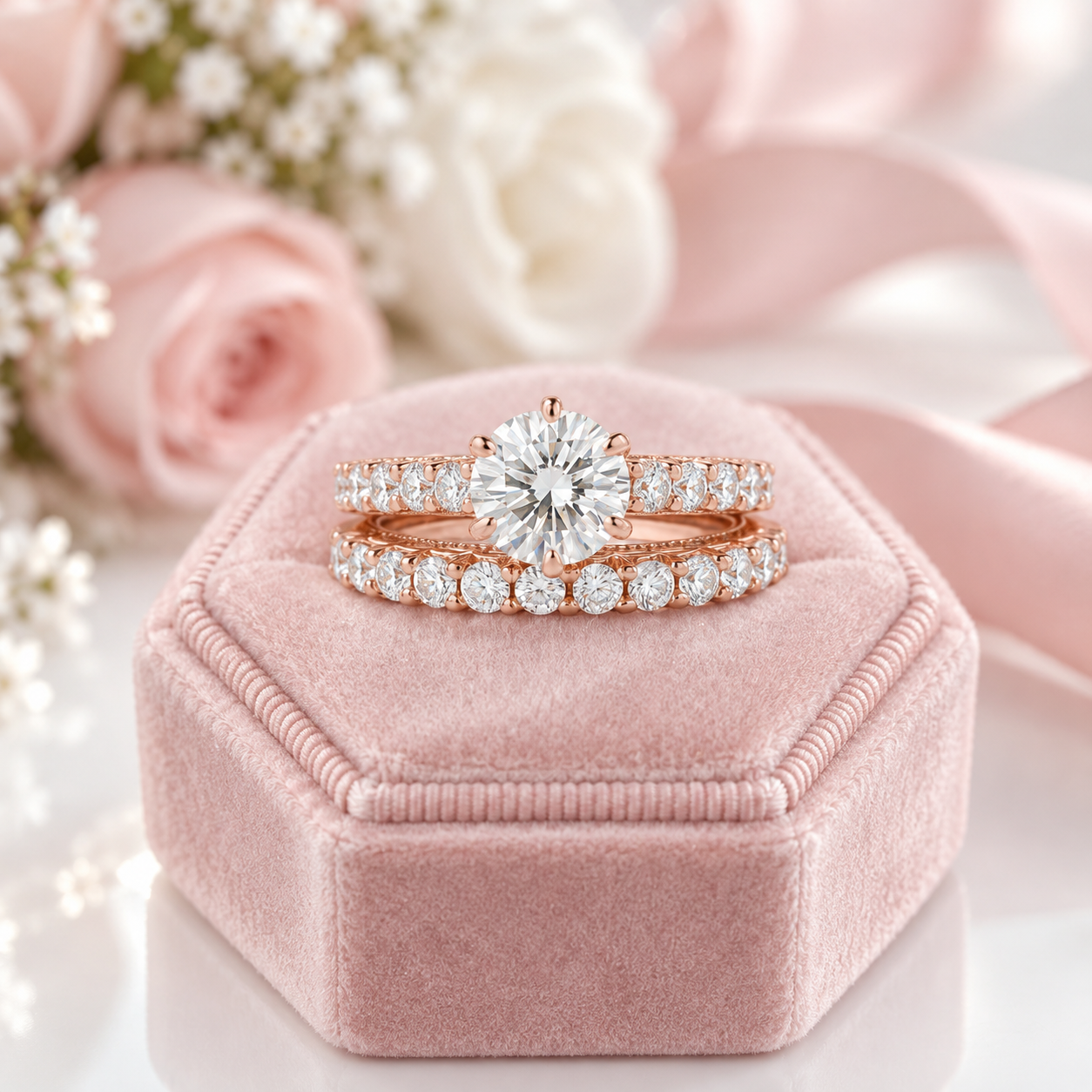 2.5 ct Round Cut Diamond Option Rose Gold Engagement Ring Set-Black Diamonds New York