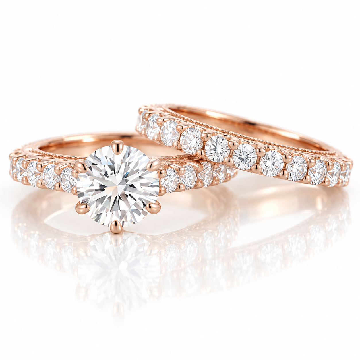2.5 ct Round Cut Diamond Option Rose Gold Engagement Ring Set-Black Diamonds New York
