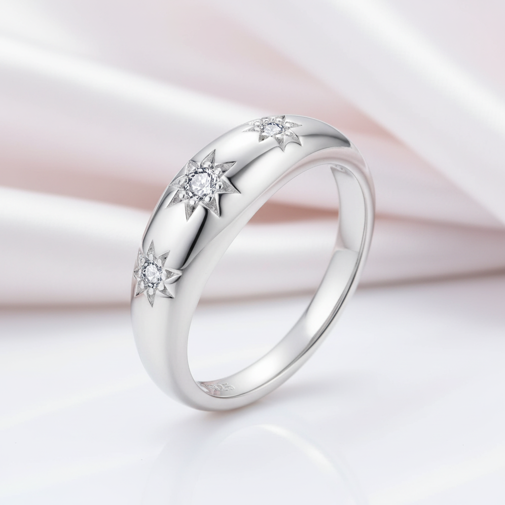2.5mm Three Stars Diamond Option Wedding Band-Black Diamonds New York