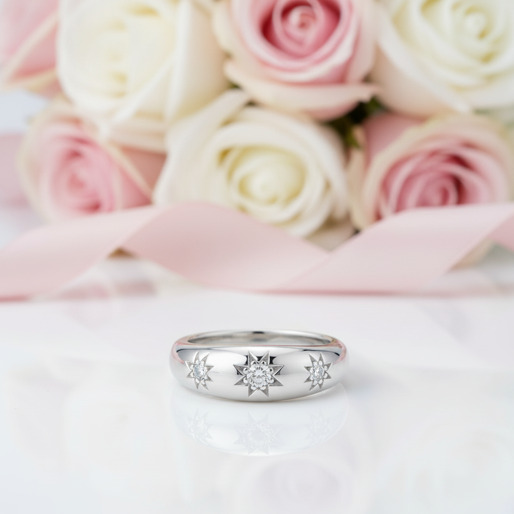 2.5mm Three Stars Diamond Option Wedding Band-Black Diamonds New York