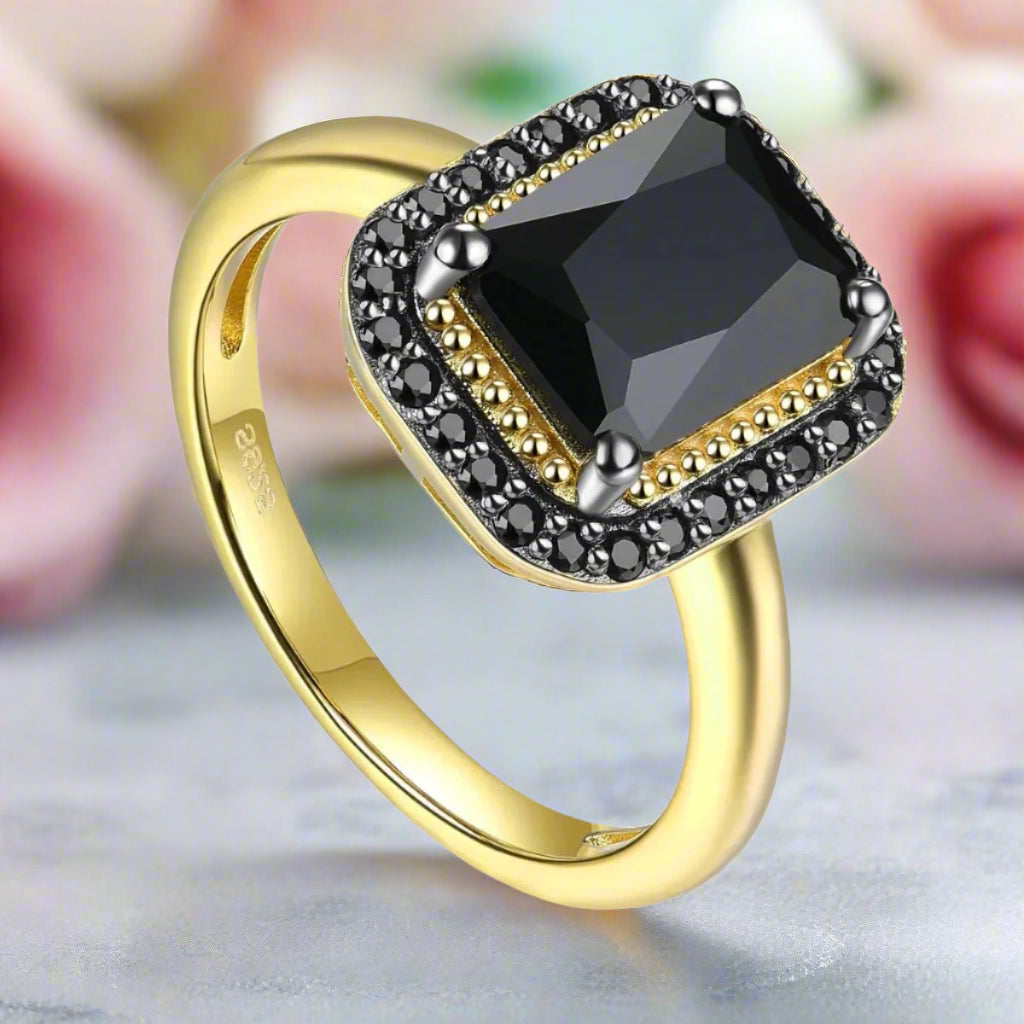 2.6ct Radiant Cut Black Spinel Classic Halo Engagement Ring-Black Diamonds New York