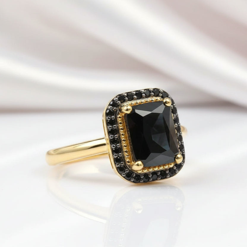 2.6ct Radiant Cut Black Spinel Classic Halo Engagement Ring-Black Diamonds New York