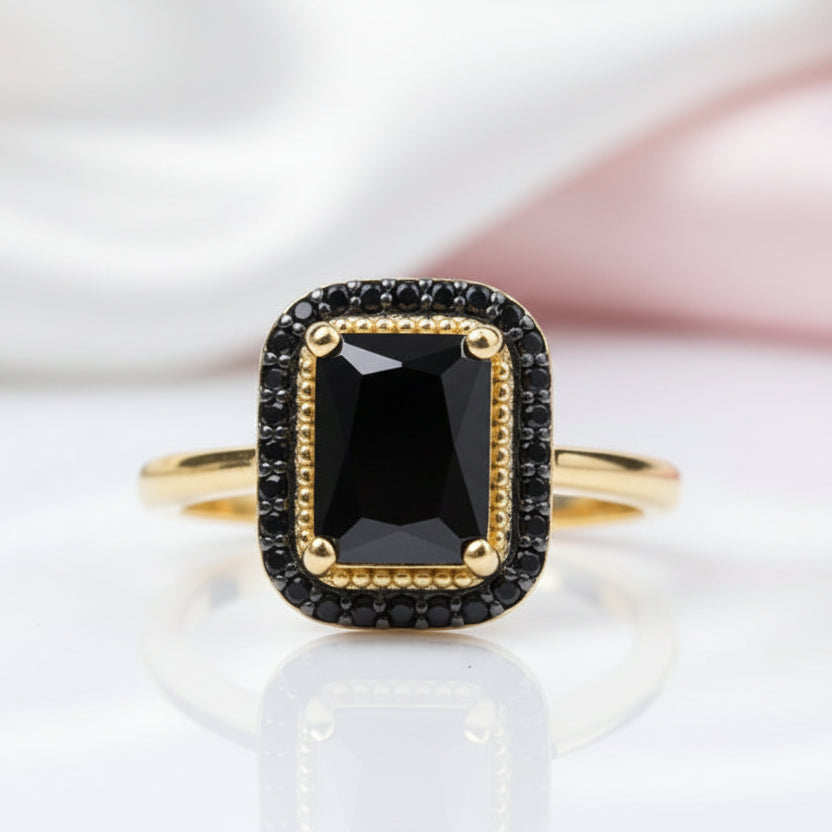 2.6ct Radiant Cut Black Spinel Classic Halo Engagement Ring-Black Diamonds New York