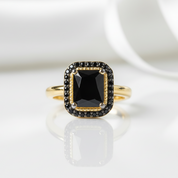2.6ct Radiant Cut Black Spinel Classic Halo Engagement Ring-Black Diamonds New York