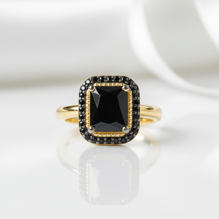 2.6ct Radiant Cut Black Spinel Classic Halo Engagement Ring-Black Diamonds New York