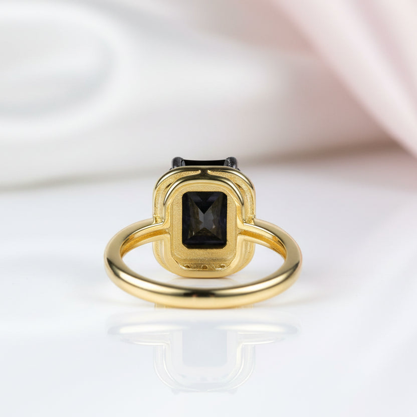 2.6ct Radiant Cut Black Spinel Classic Halo Engagement Ring-Black Diamonds New York