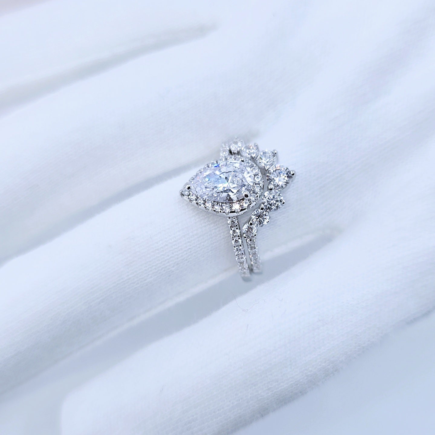 VIP 2.7Ct Halo Pear Cut Moissanite Engagement Ring Set-Black Diamonds New York