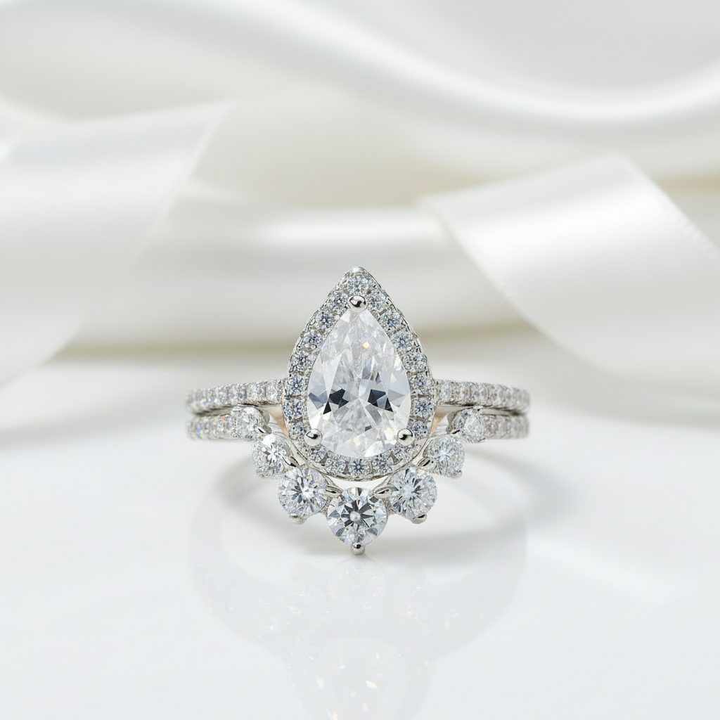 2.7Ct Halo Pear Cut Diamond Engagement Ring Set-Black Diamonds New York