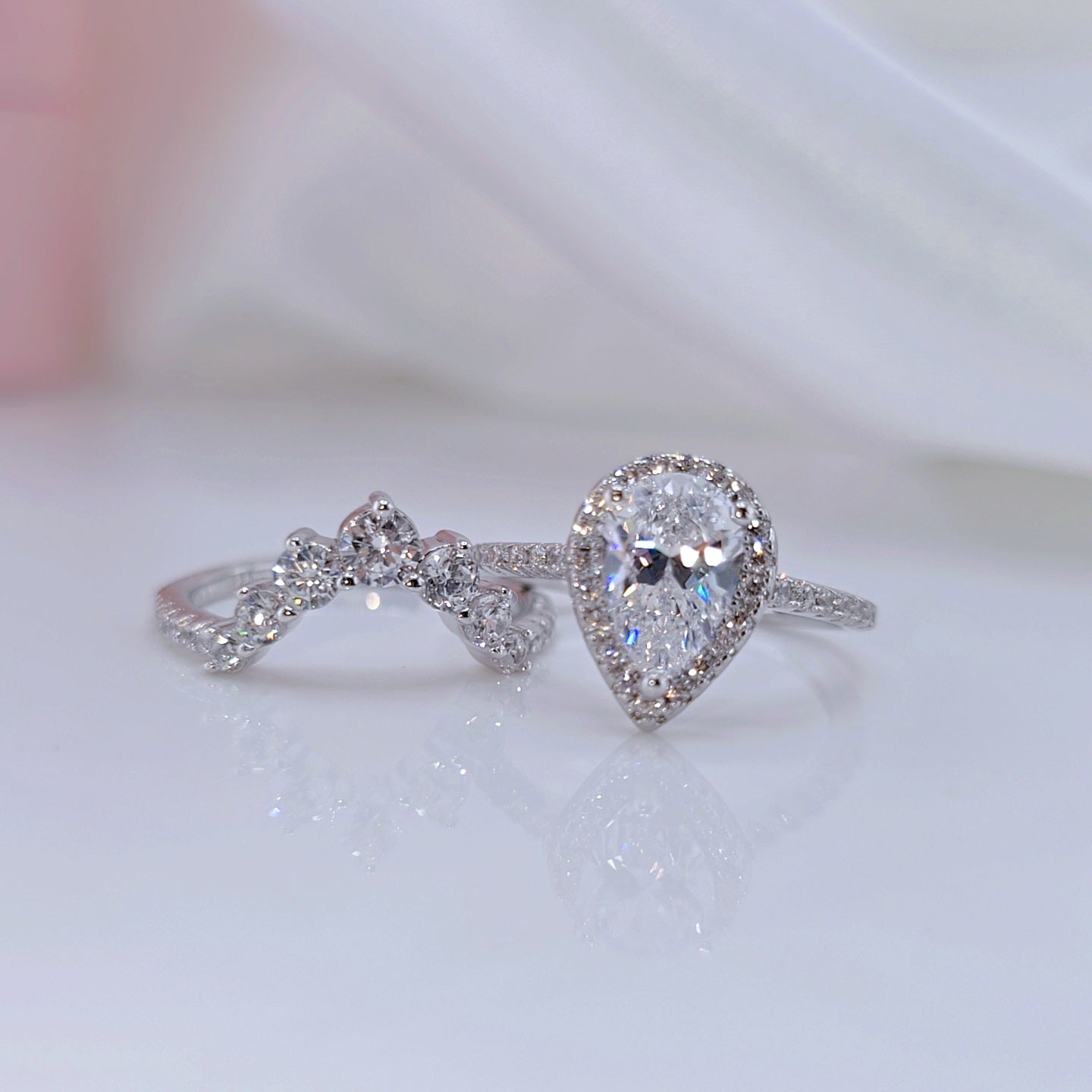 VIP 2.7Ct Halo Pear Cut Moissanite Engagement Ring Set-Black Diamonds New York