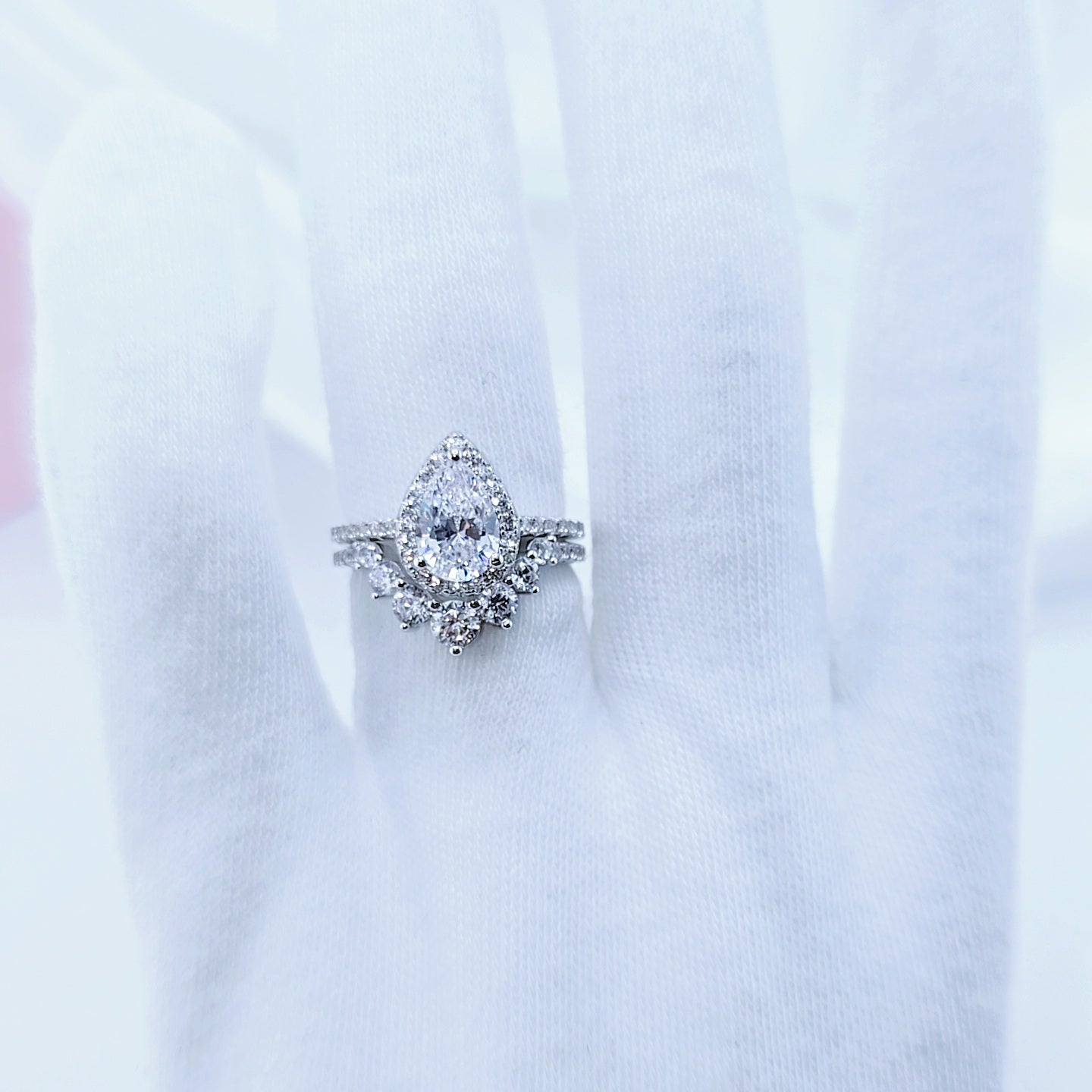 VIP 2.7Ct Halo Pear Cut Moissanite Engagement Ring Set-Black Diamonds New York