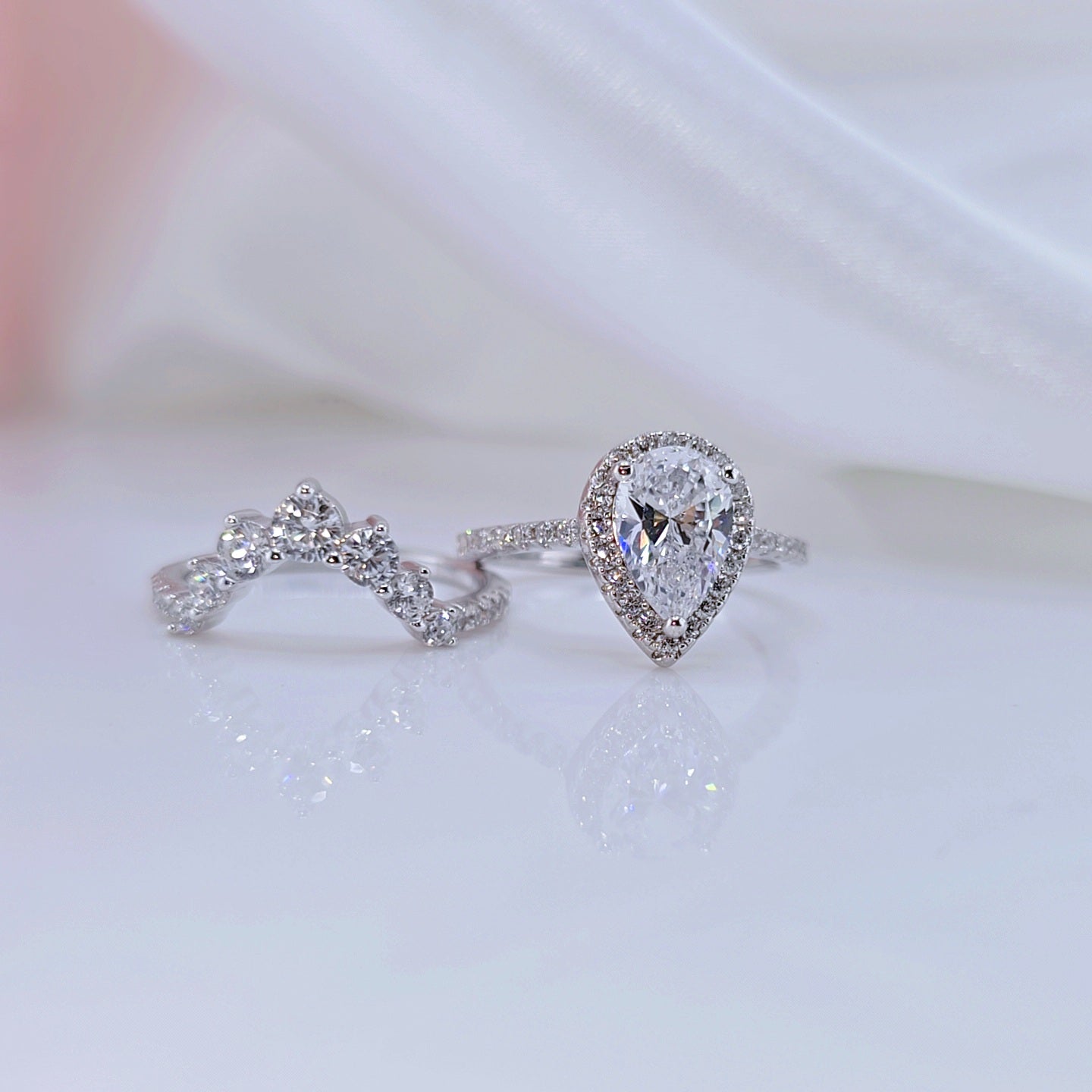 VIP 2.7Ct Halo Pear Cut Moissanite Engagement Ring Set-Black Diamonds New York