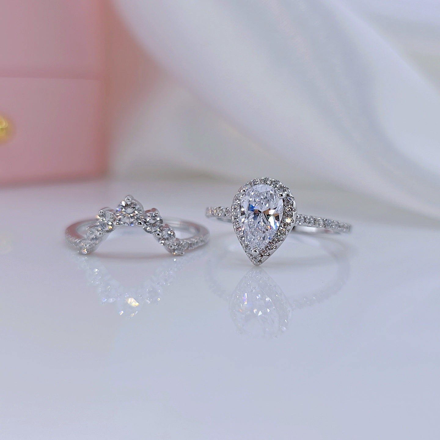 VIP 2.7Ct Halo Pear Cut Moissanite Engagement Ring Set-Black Diamonds New York