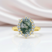 2.85 ct Moss Agate Oval Cut Cluster Halo Engagement Ring-Black Diamonds New York