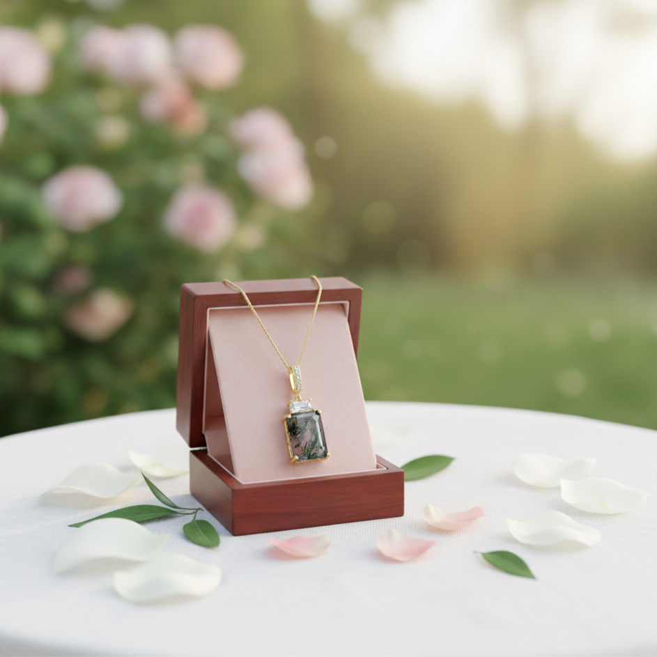 2.94 Ct Natural Moss Agate Classic Necklace-Black Diamonds New York