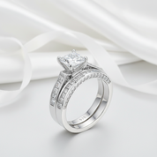 2.96 Ct Princess Cut White Diamond Ring Set-Black Diamonds New York