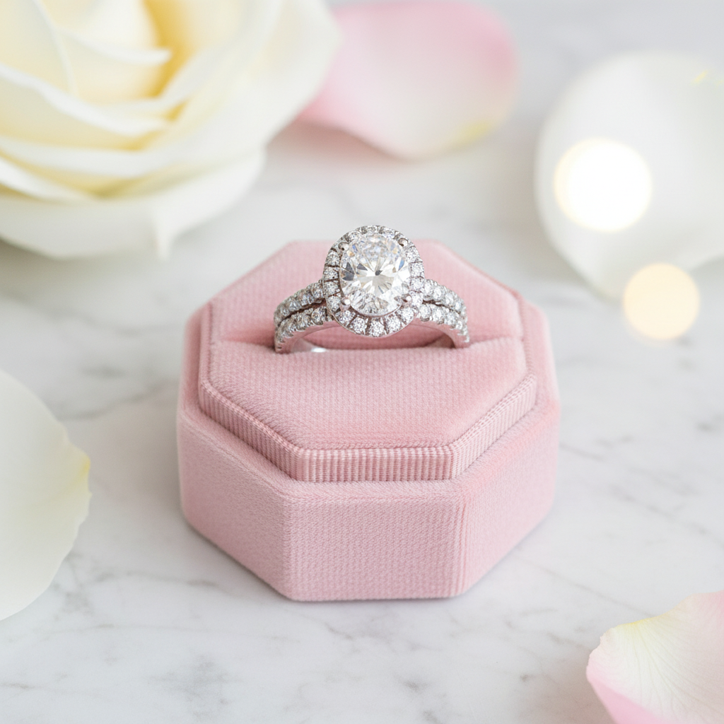 2.0 Ct Oval Cut Diamond Halo Engagement Ring Set-Black Diamonds New York