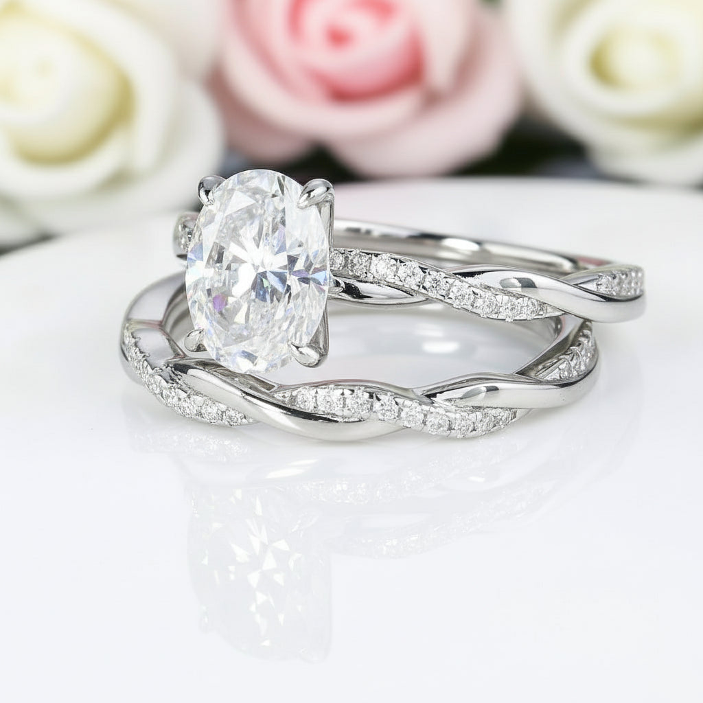 2.0 Ct Oval Cut Diamond Twisted Engagement Ring Set-Black Diamonds New York