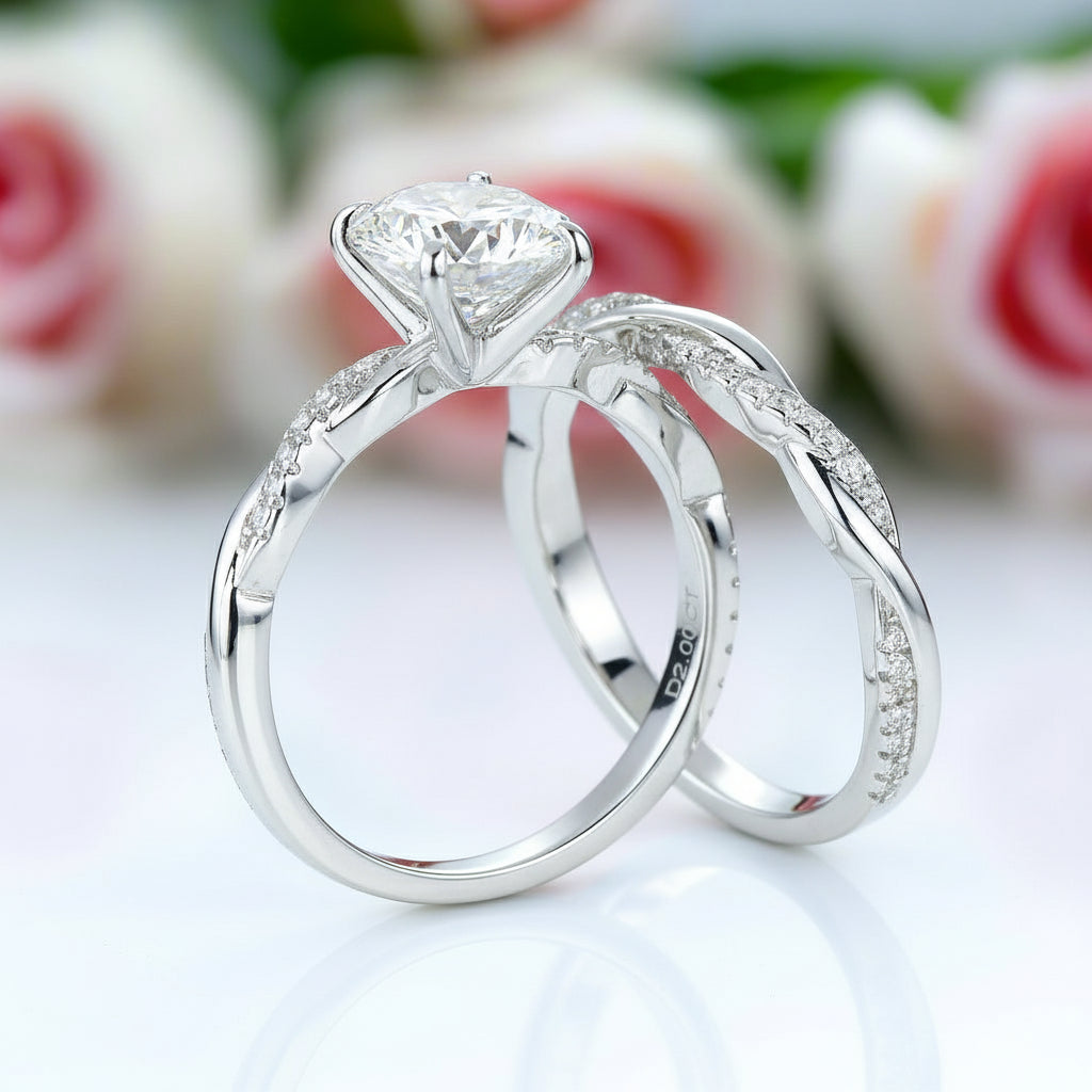 2.0 Ct Oval Cut Diamond Twisted Engagement Ring Set-Black Diamonds New York