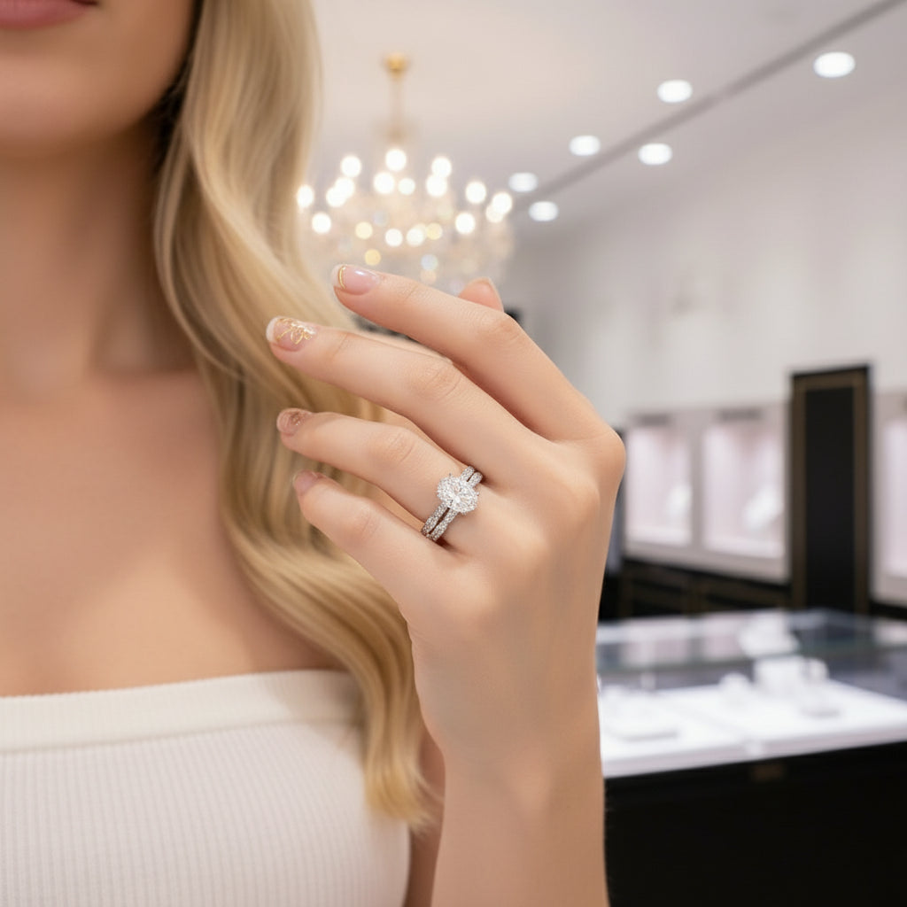 2.0 Ct Oval Cut Diamond Twisted Engagement Ring Set-Black Diamonds New York