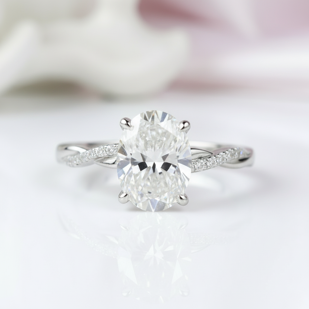 2.0 Ct Oval Cut Diamond Twisted Engagement Ring Set-Black Diamonds New York