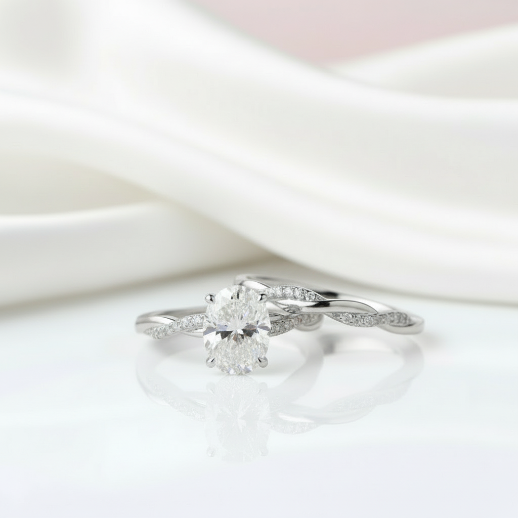 2.0 Ct Oval Cut Diamond Option Twisted Engagement Ring Set-Black Diamonds New York