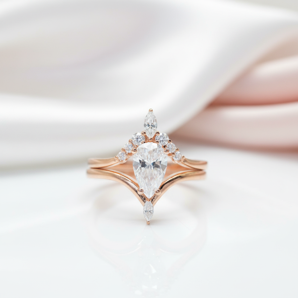 2.0 Ct Pear Cut Diamond Option Engagement Ring Set-Black Diamonds New York