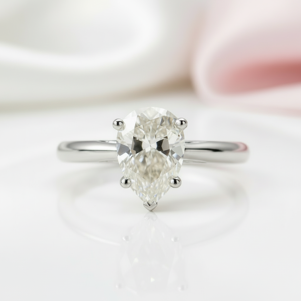 2.0 Ct Pear Cut Diamond Solitaire Engagement Ring-Black Diamonds New York