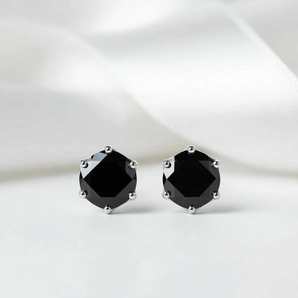 2.0 Ct Round Diamond 6 Prong Stud Earrings-Black Diamonds New York