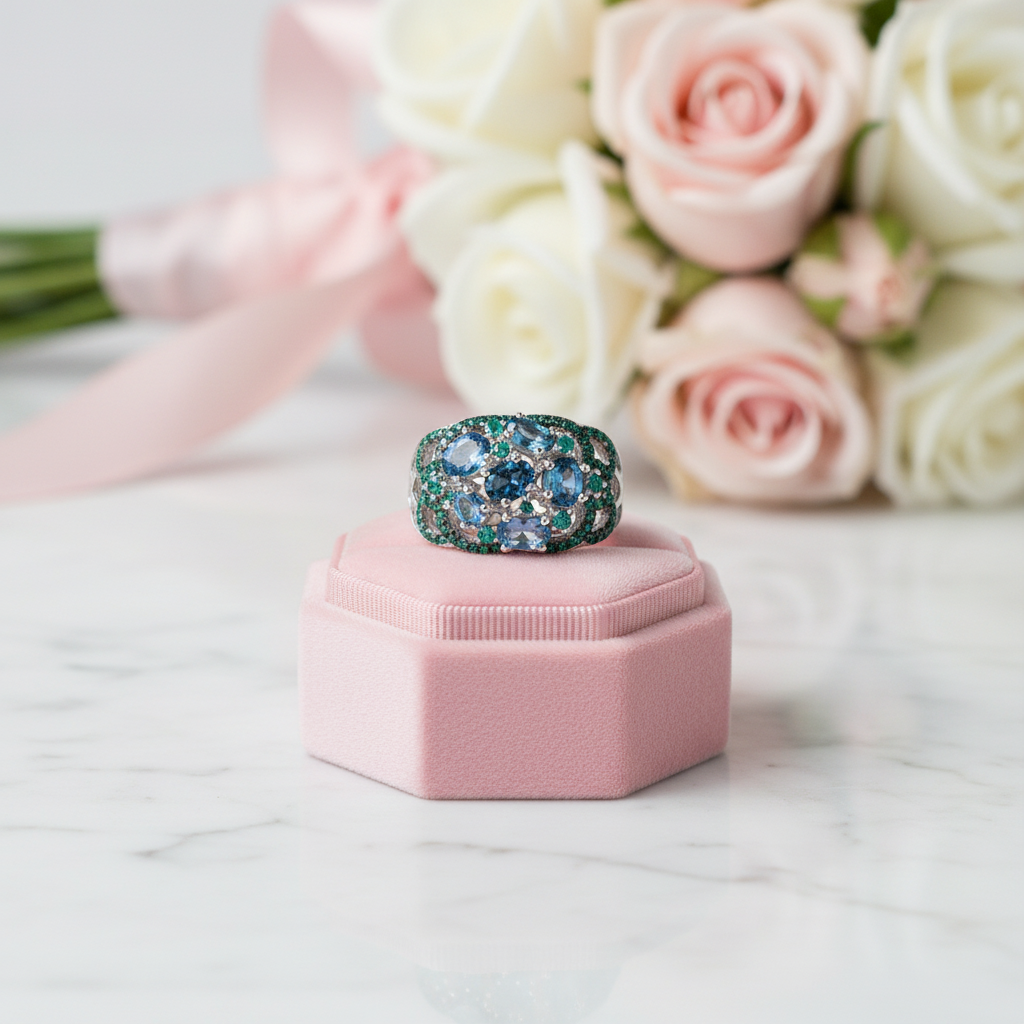 2.00Ct London Blue Topaz Art Deco Option Ring-Black Diamonds New York
