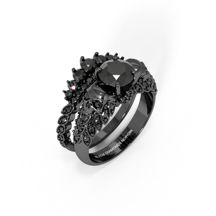 You're My Forever- 1.25 Carat Round Cut Diamond Option Skulls Promise Ring Set