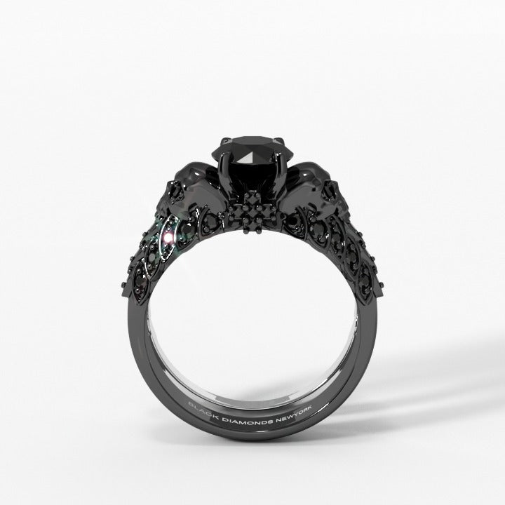 You're My Forever- 1.25 Carat Round Cut Diamond Option Skulls Promise Ring Set-Black Diamonds New York