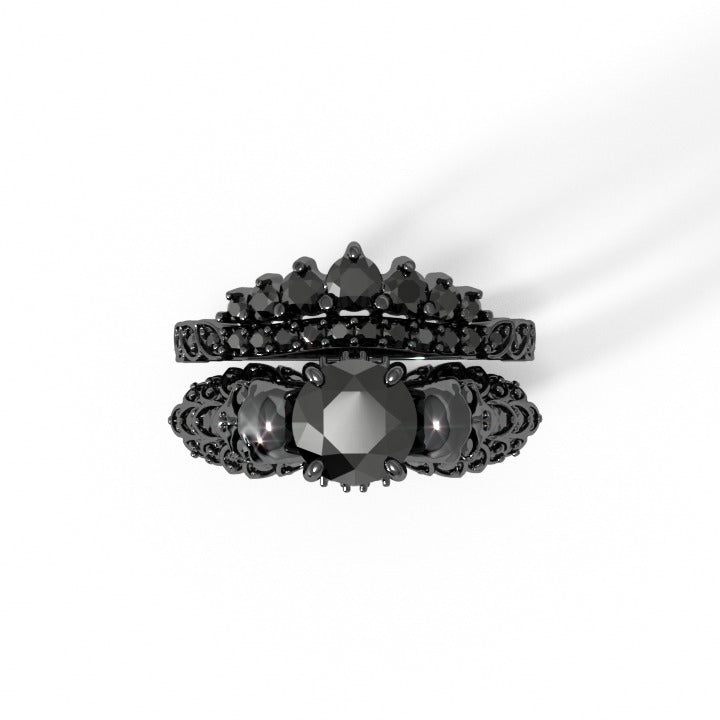 You're My Forever- 1.25 Carat Round Cut Diamond Option Skulls Promise Ring Set