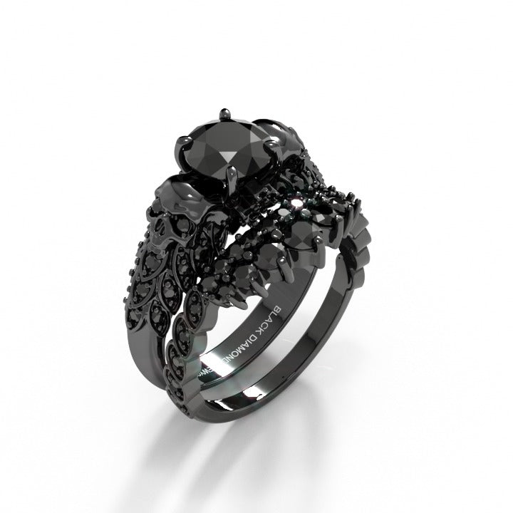 You're My Forever- 1.25 Carat Round Cut Diamond Option Skulls Promise Ring Set