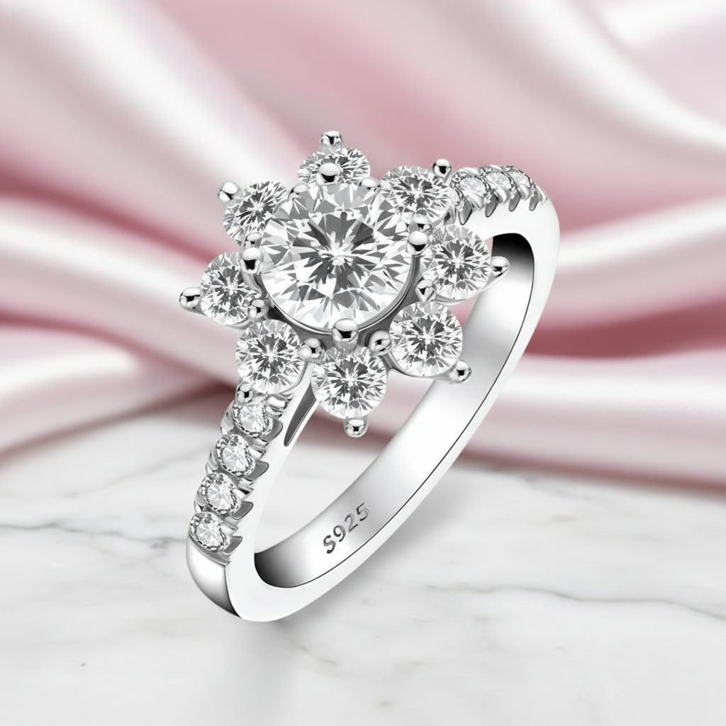 Sun Flower Round-cut Diamond Option Ring-Black Diamonds New York