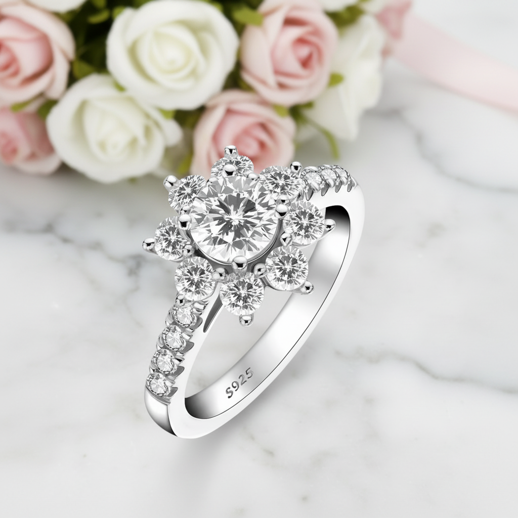 Sun Flower Round-cut Diamond Option Ring-Black Diamonds New York