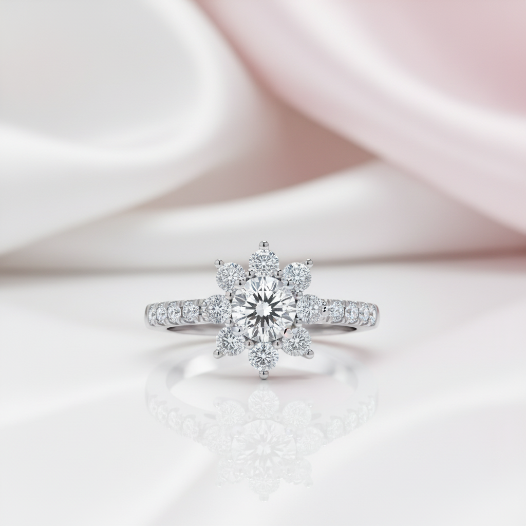 Sun Flower Round-cut Diamond Option Ring-Black Diamonds New York
