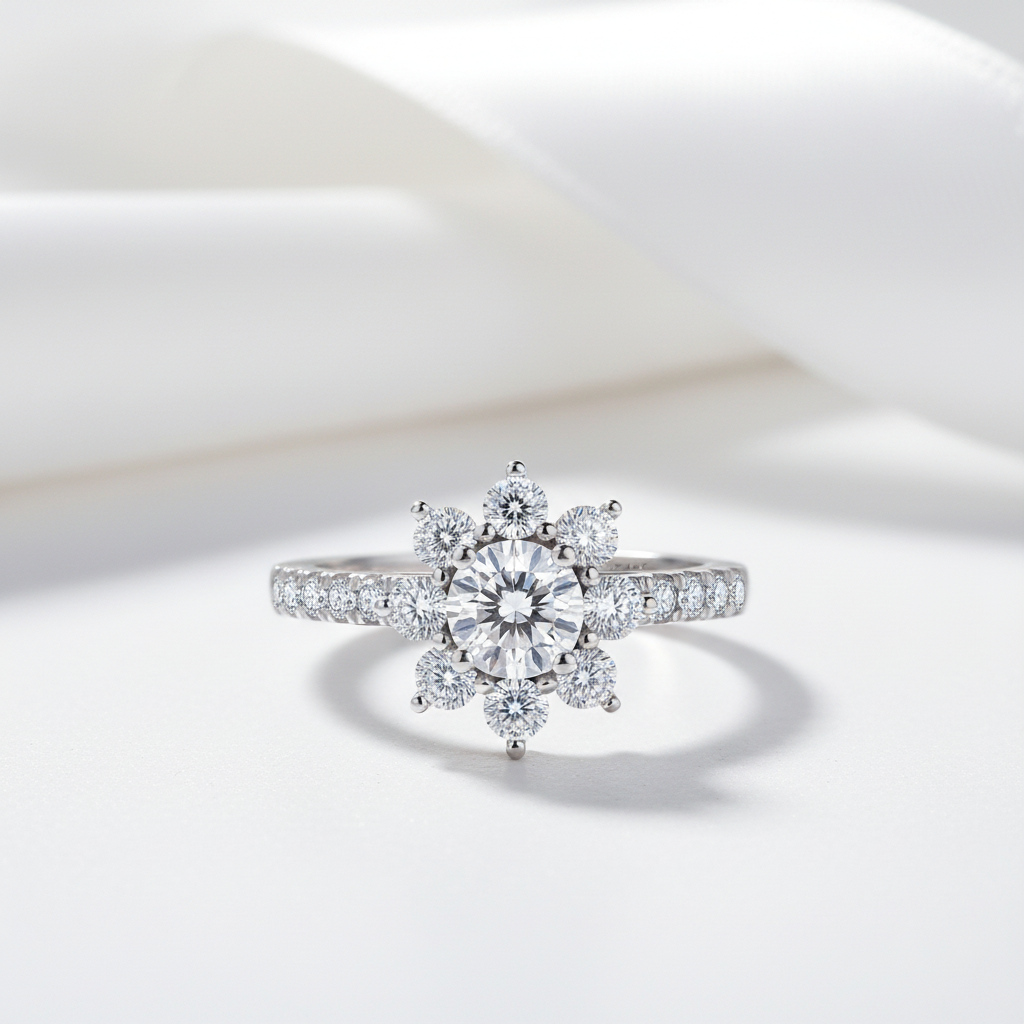 Sun Flower Round-cut Diamond Option Ring-Black Diamonds New York
