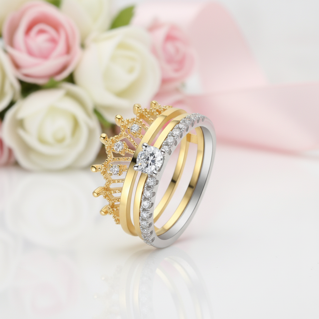 Round Diamond Option Crown Shaped Insert Ring Set-Black Diamonds New York