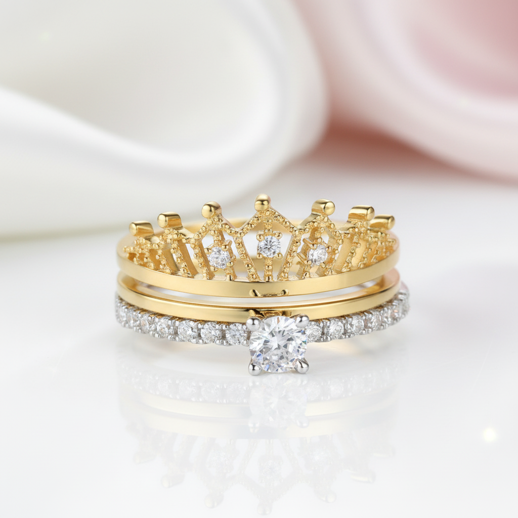 Round Diamond Option Crown Shaped Insert Ring Set-Black Diamonds New York