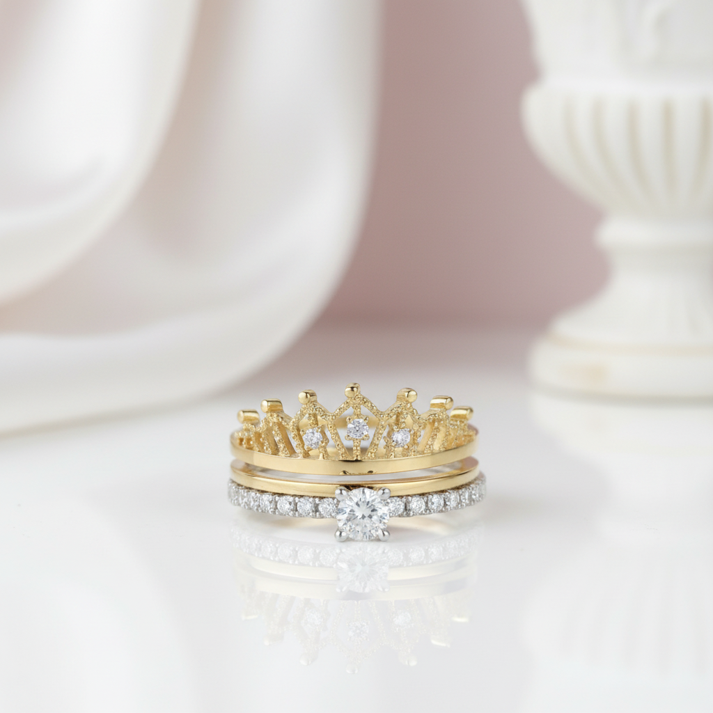 Round Diamond Option Crown Shaped Insert Ring Set-Black Diamonds New York