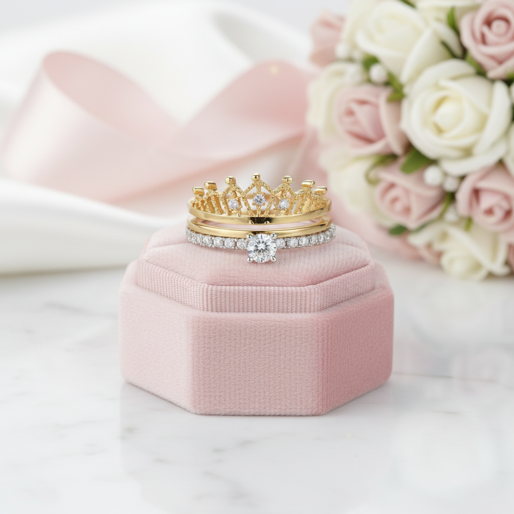 Round Diamond Option Crown Shaped Insert Ring Set-Black Diamonds New York
