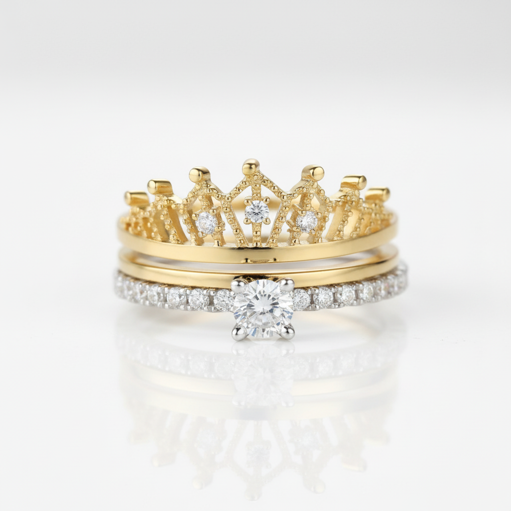 Round Diamond Option Crown Shaped Insert Ring Set-Black Diamonds New York