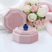 2.02Ct Oval Blue Sapphire Birthstone Engagement Ring-Black Diamonds New York
