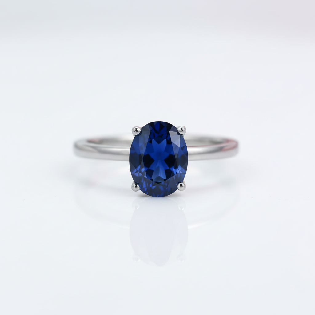 2.02Ct Oval Blue Sapphire Birthstone Engagement Ring-Black Diamonds New York