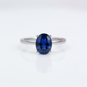 2.02Ct Oval Blue Sapphire Birthstone Engagement Ring-Black Diamonds New York
