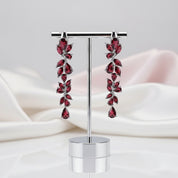 20.35 Ctw Natural Red Garnet Leaves Elegant Drop Earrings-Black Diamonds New York