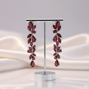 20.35 Ctw Natural Red Garnet Leaves Elegant Drop Earrings-Black Diamonds New York