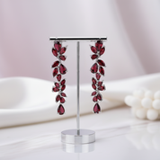 20.35 Ctw Natural Red Garnet Leaves Elegant Drop Earrings-Black Diamonds New York