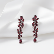 20.35 Ctw Natural Red Garnet Leaves Elegant Drop Earrings-Black Diamonds New York