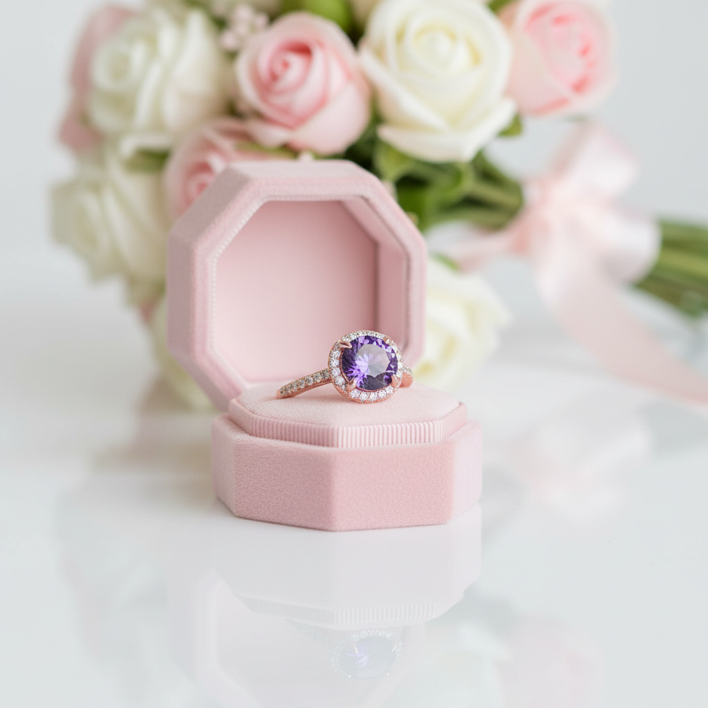 2.0ct Round Cut Amethyst Purple Halo Engagement Ring-Black Diamonds New York